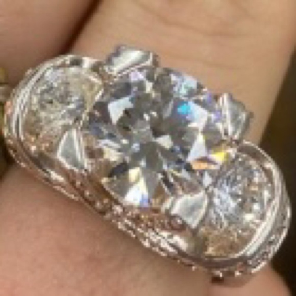 925 Silver Cocktail Ring with Three Large Stones Size 8.5